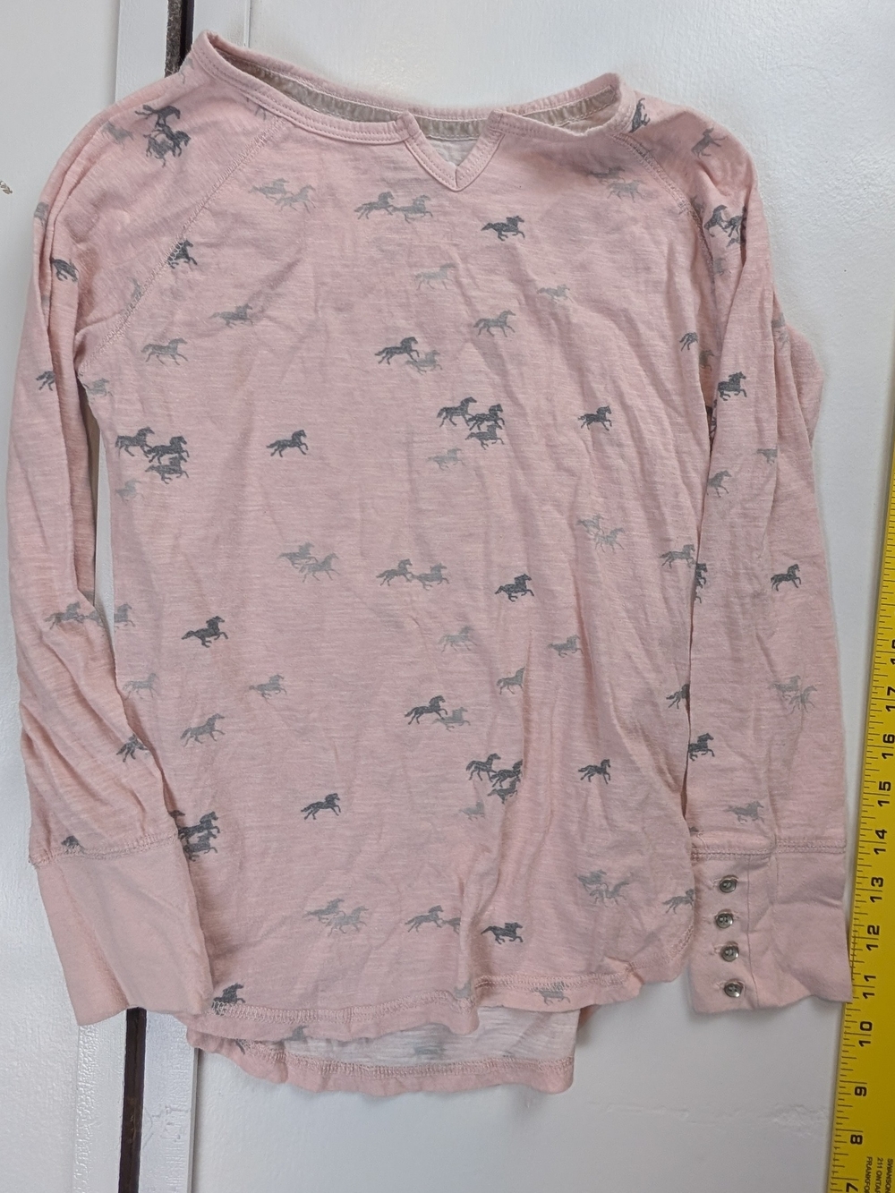 Tractr Pink Long-Sleeve Tee with Gray Horse Print